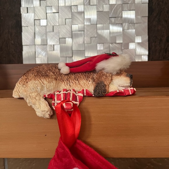 Sleeping Dog With Santa Hat Stocking Hanger Holder - Picture 3 of 4